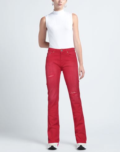 Woman Jeans Red Size 27 Cotton, Elastane