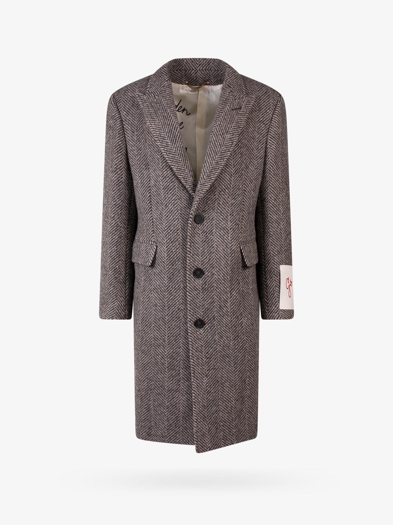 Logo-patch single-breasted coat