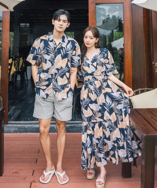 Couple Matching Set Long Dress and Hawaiian Shirt HI186 NI102
