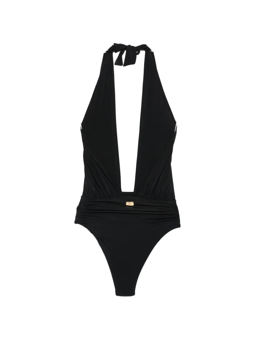 Logo-Detail Halterneck Swimsuit — Black