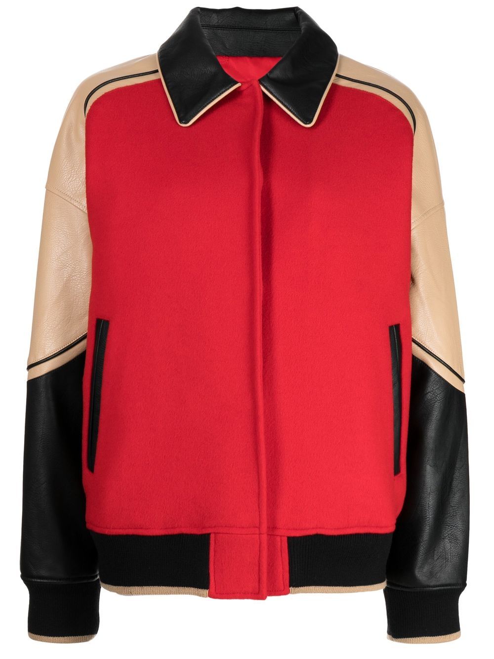 Faux-leather trim wool jacket - Blue