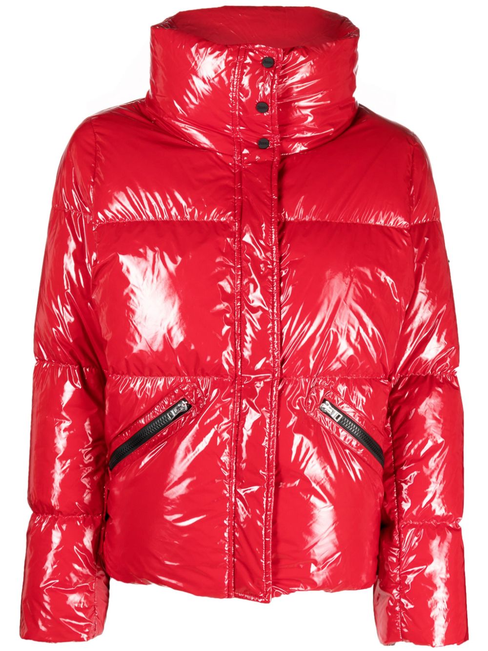 Logo-patch high-shine puffer jacket - Black