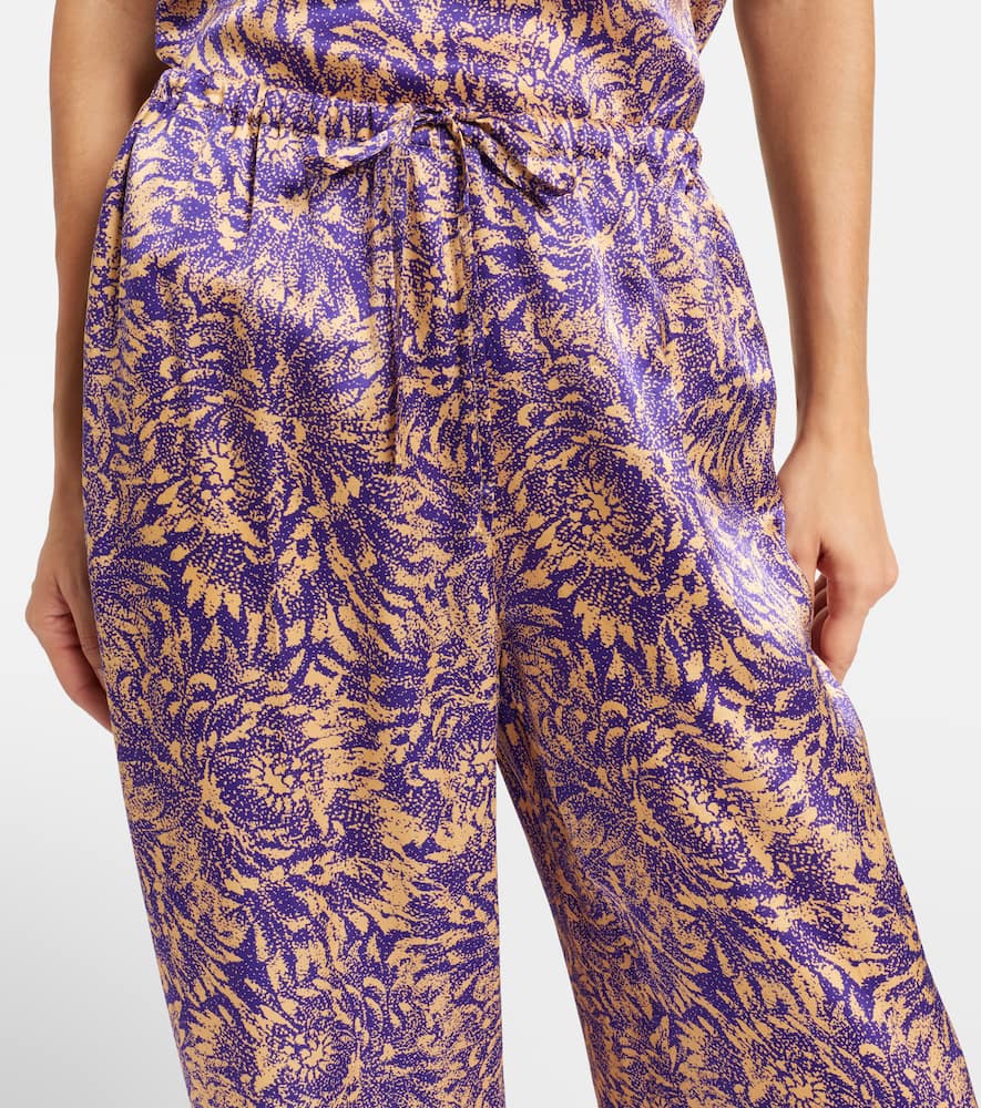 Floral silk satin wide-leg pants