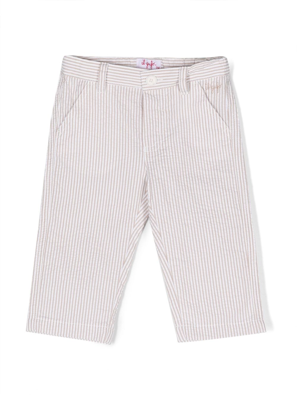 Striped embroidered-logo trousers - White