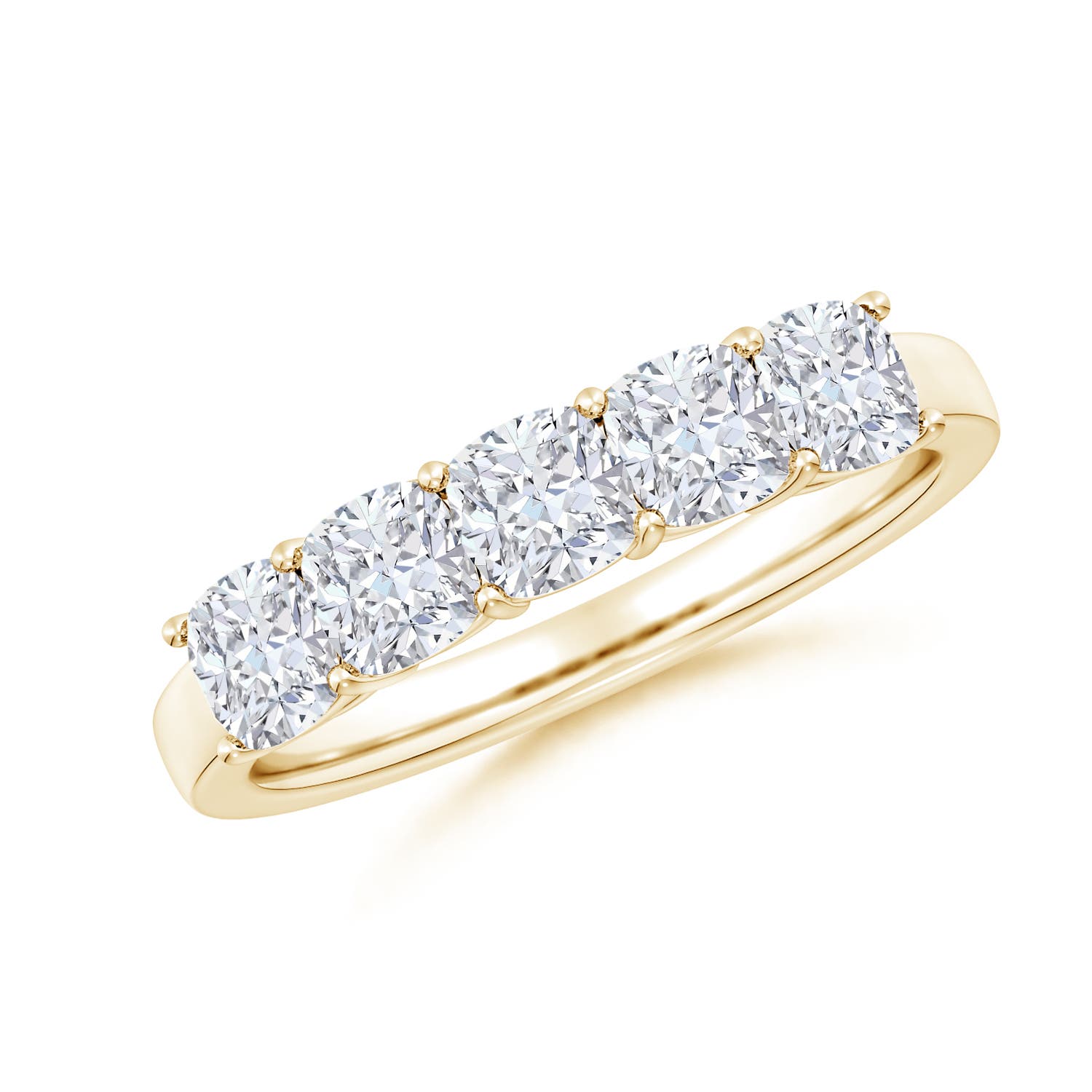Angara 1.8 CTW Lab-Grown Prong-Set Cushion Diamond Five Stone Wedding Ring in 18K Yellow Gold