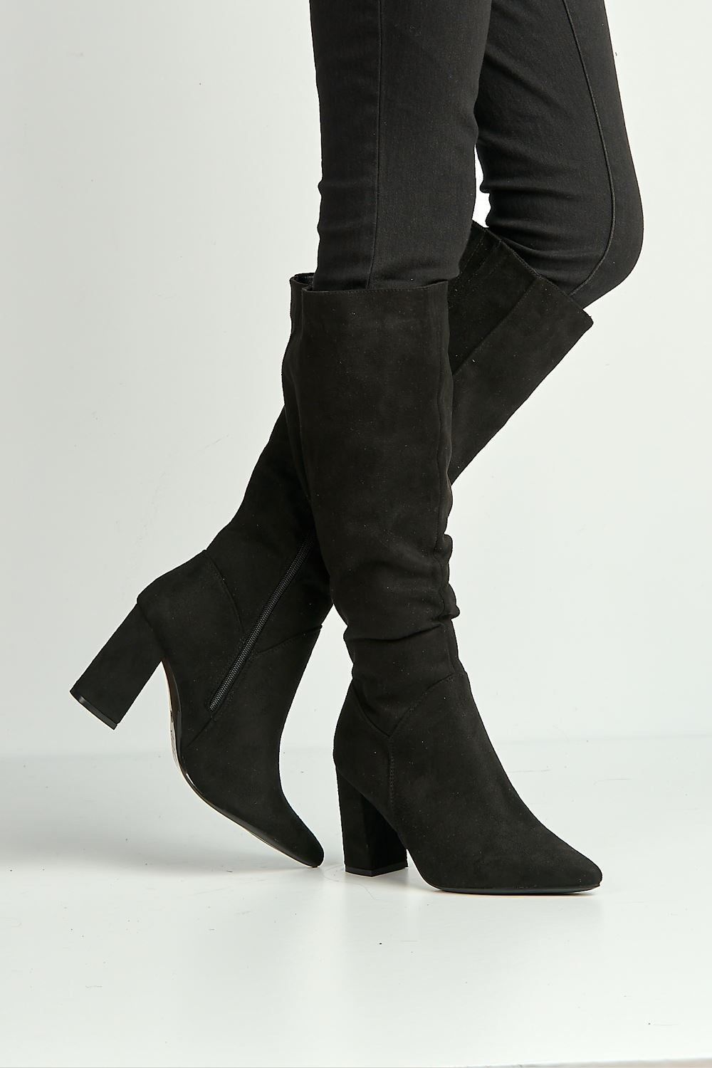 Miss Diva Women's Livia Pointed Toe Knee High Boots in Black