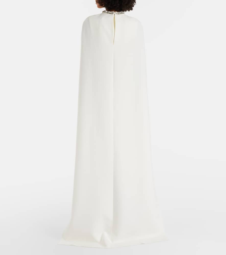 Crystal-embellished caped crêpe gown