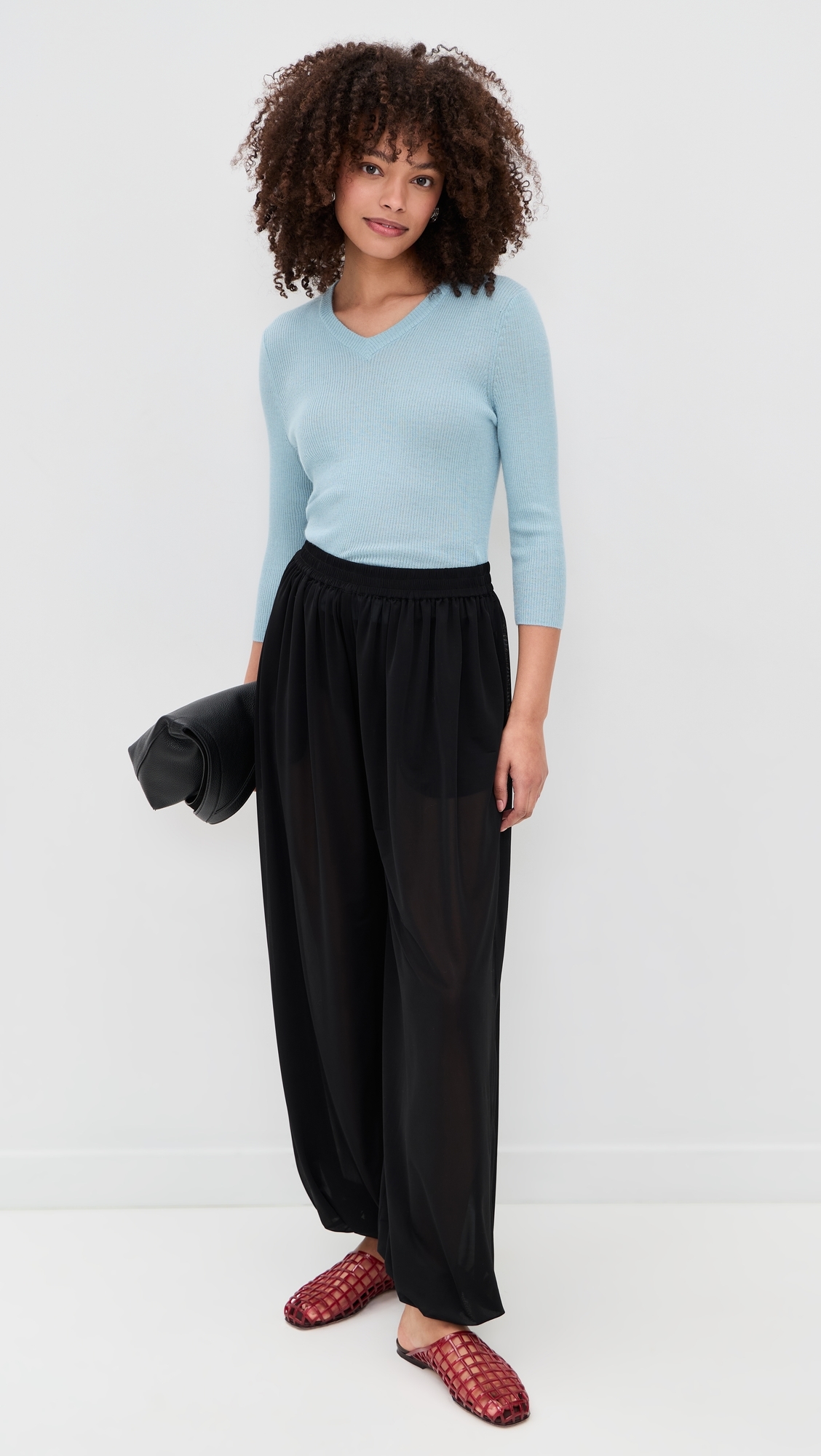 Solid High V Neck Long Sleeve Pullover Clearwater