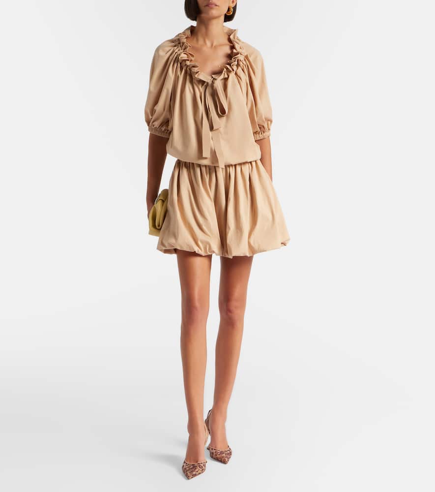 Tie-neck cotton faille minidress