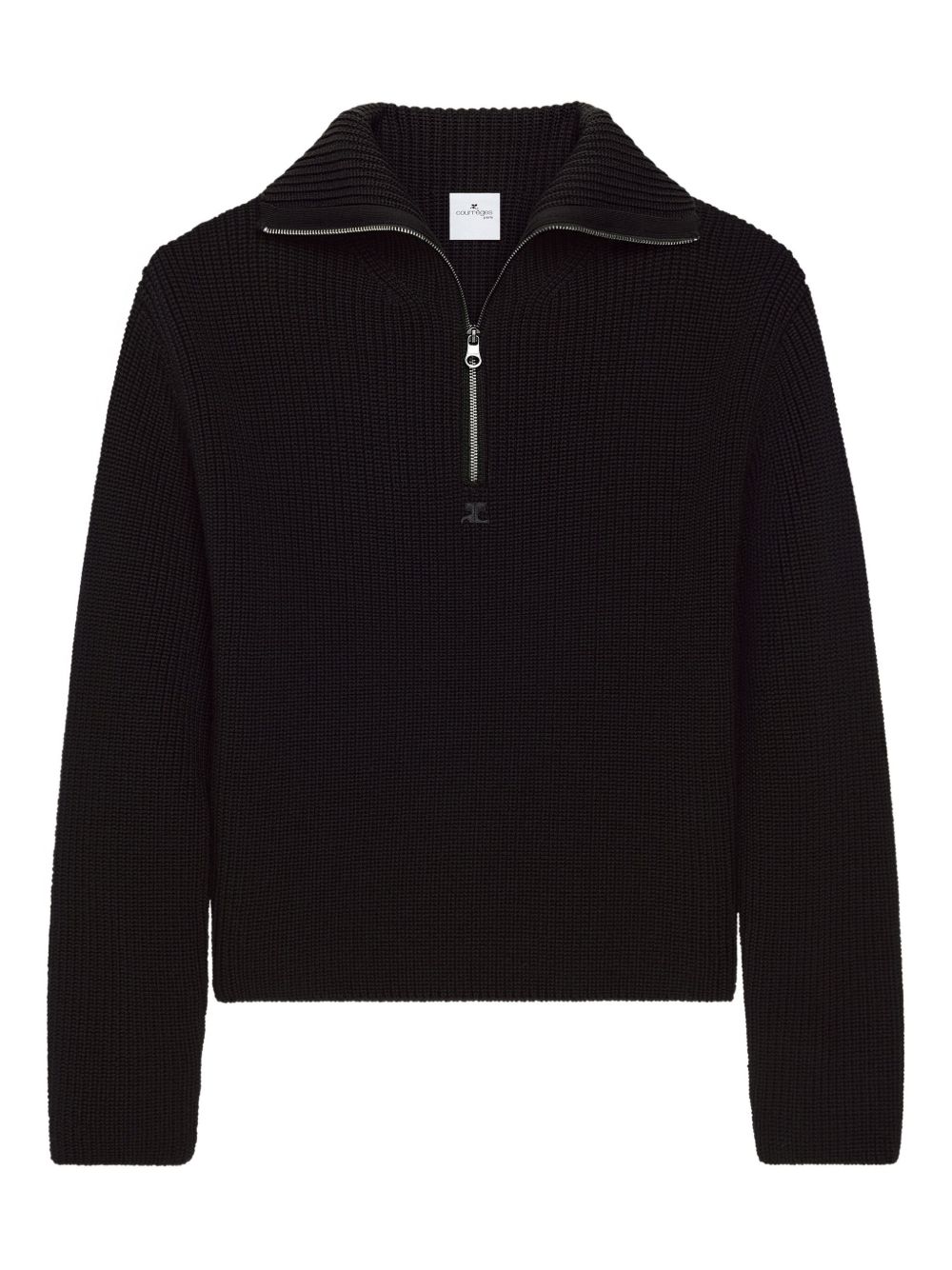 Half-Zip Ribbed Wool Sweater — Black