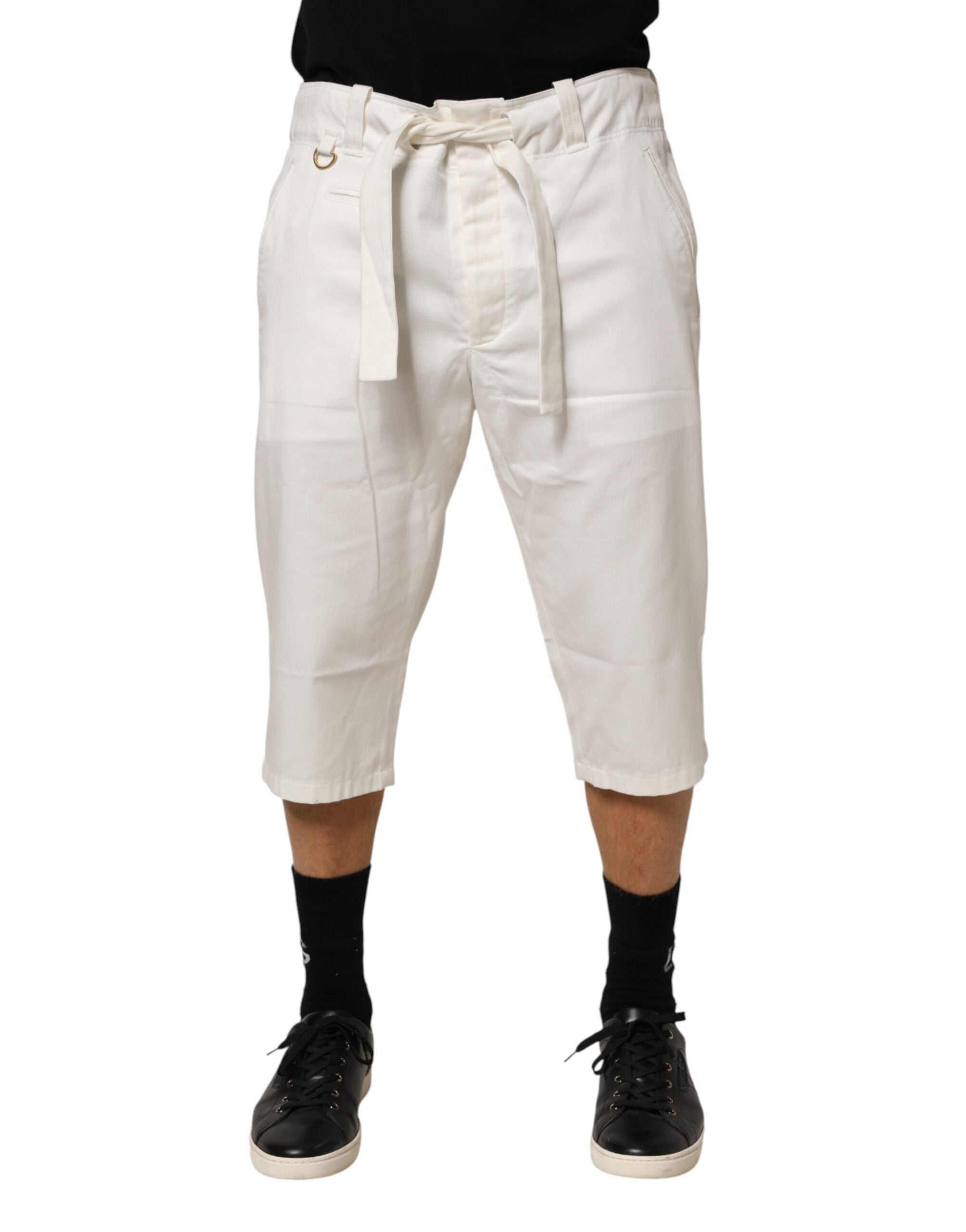 Cotton Stretch Cropped Trousers — White