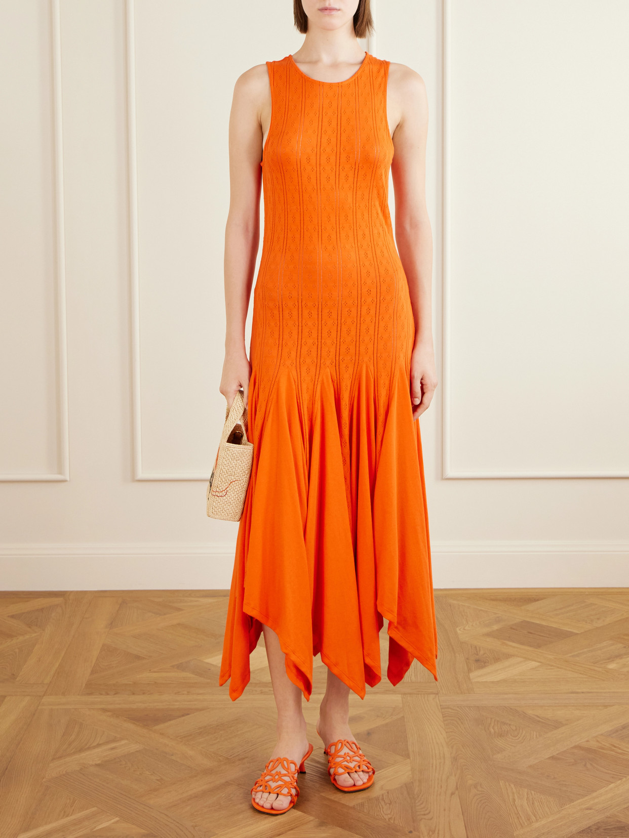+ Paula's Ibiza Pointelle-knit Cotton-jersey Midi Dress - Orange