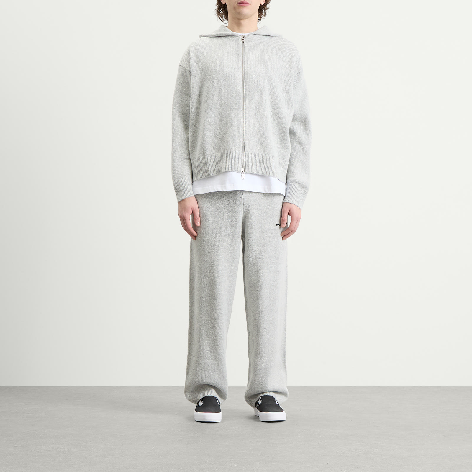 Men's Mohair Blend Knit Wide Leg Joggers Light Grey