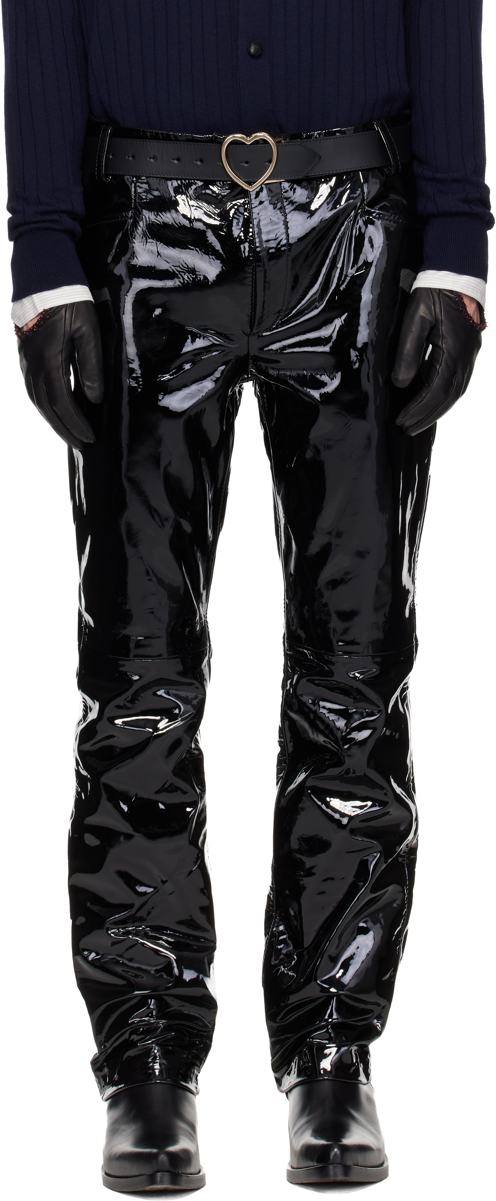 Black Straight Fit Leather Trousers