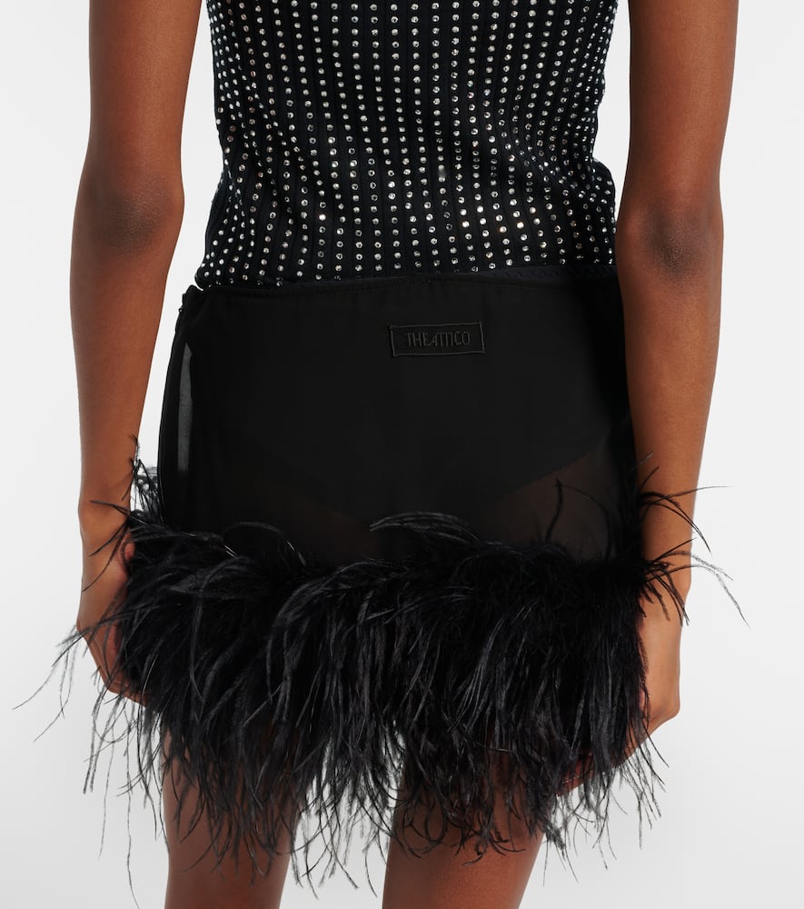 Sheer feather-trimmed miniskirt