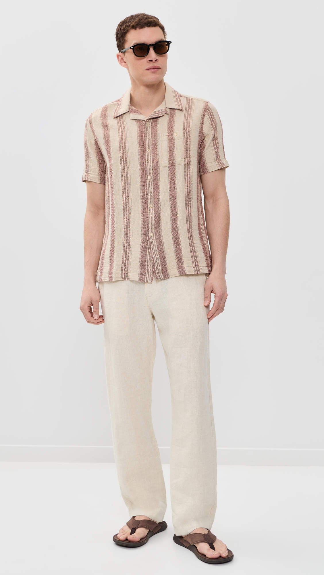 Dobby Stripe Selleck Shirt Sand/Red