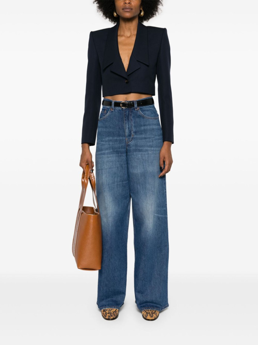 Blue Cotton wide-leg denim jeans