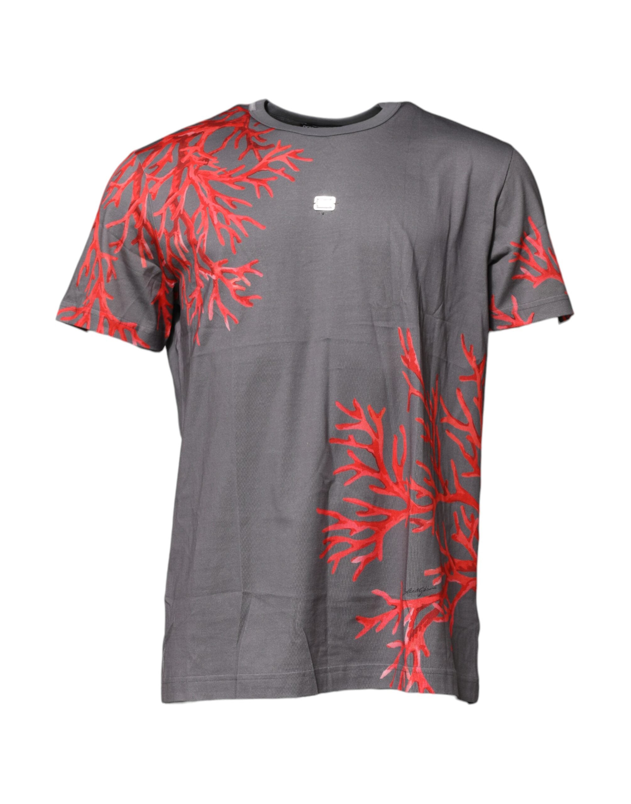 Coral Print Logo Plaque T-Shirt — Gray