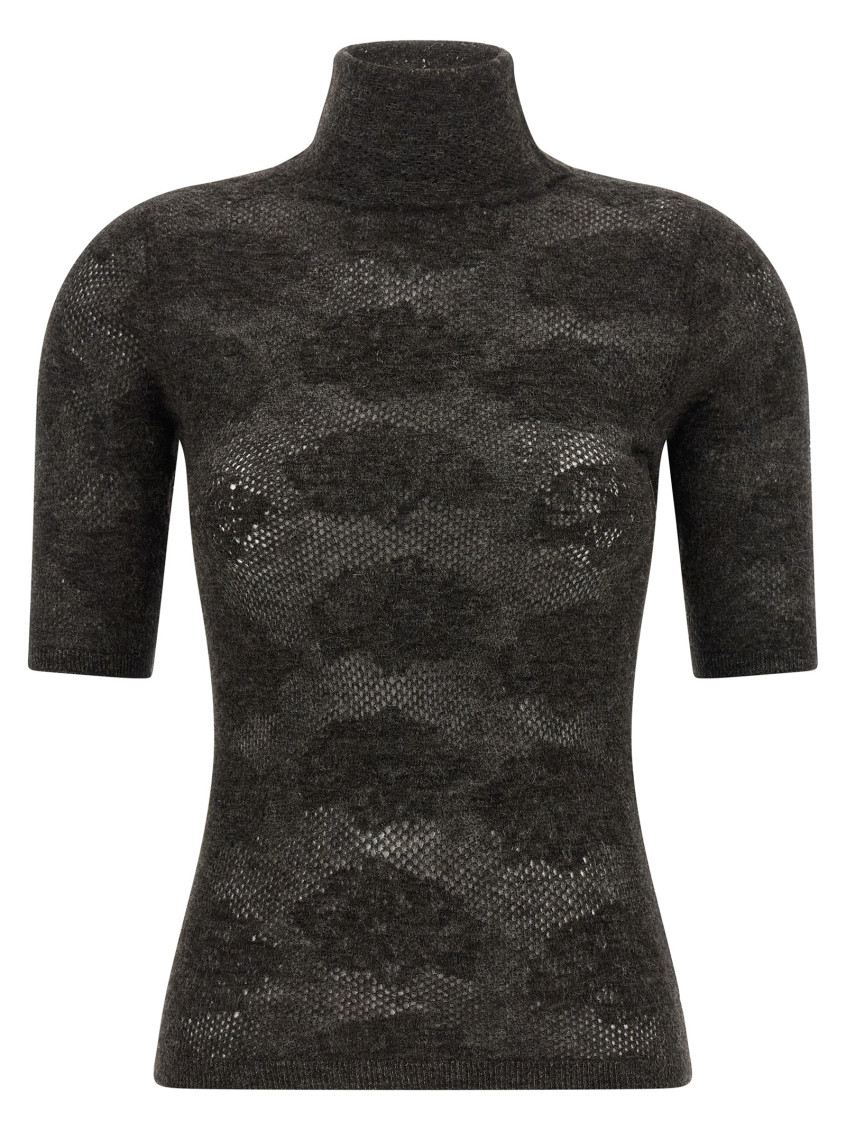 Brunello Cucinelli - high neck short sleeve openwork knit sweater