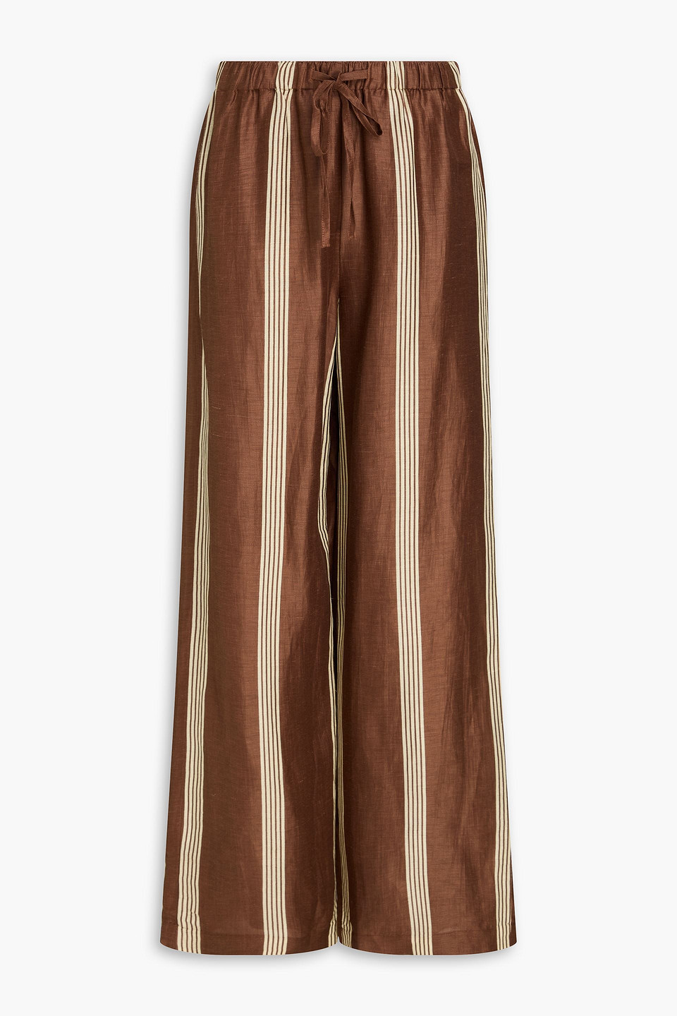 Olivia striped linen and silk-blend wide-leg pants - Brown - S