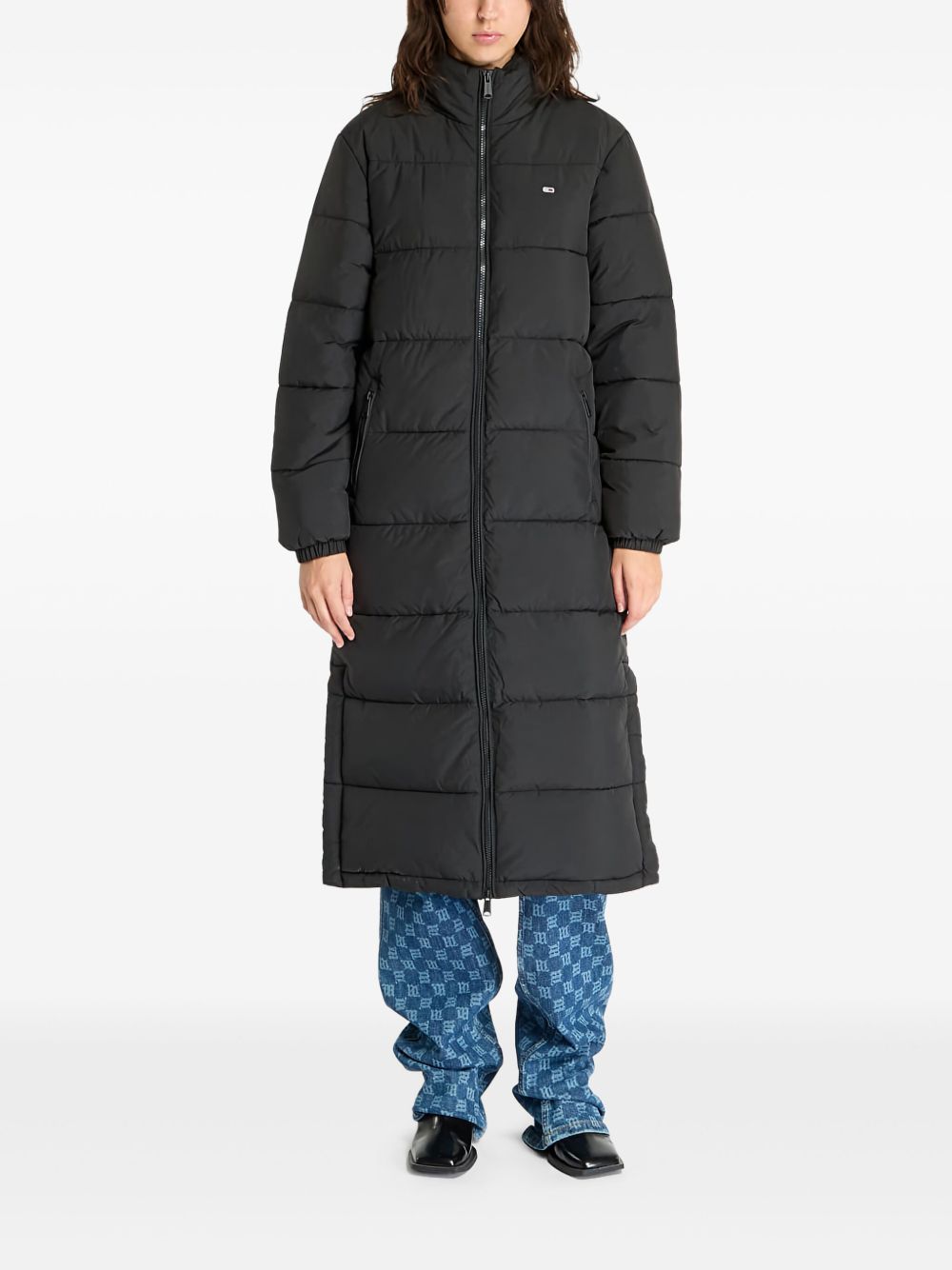 Logo-patch puffer coat - Black