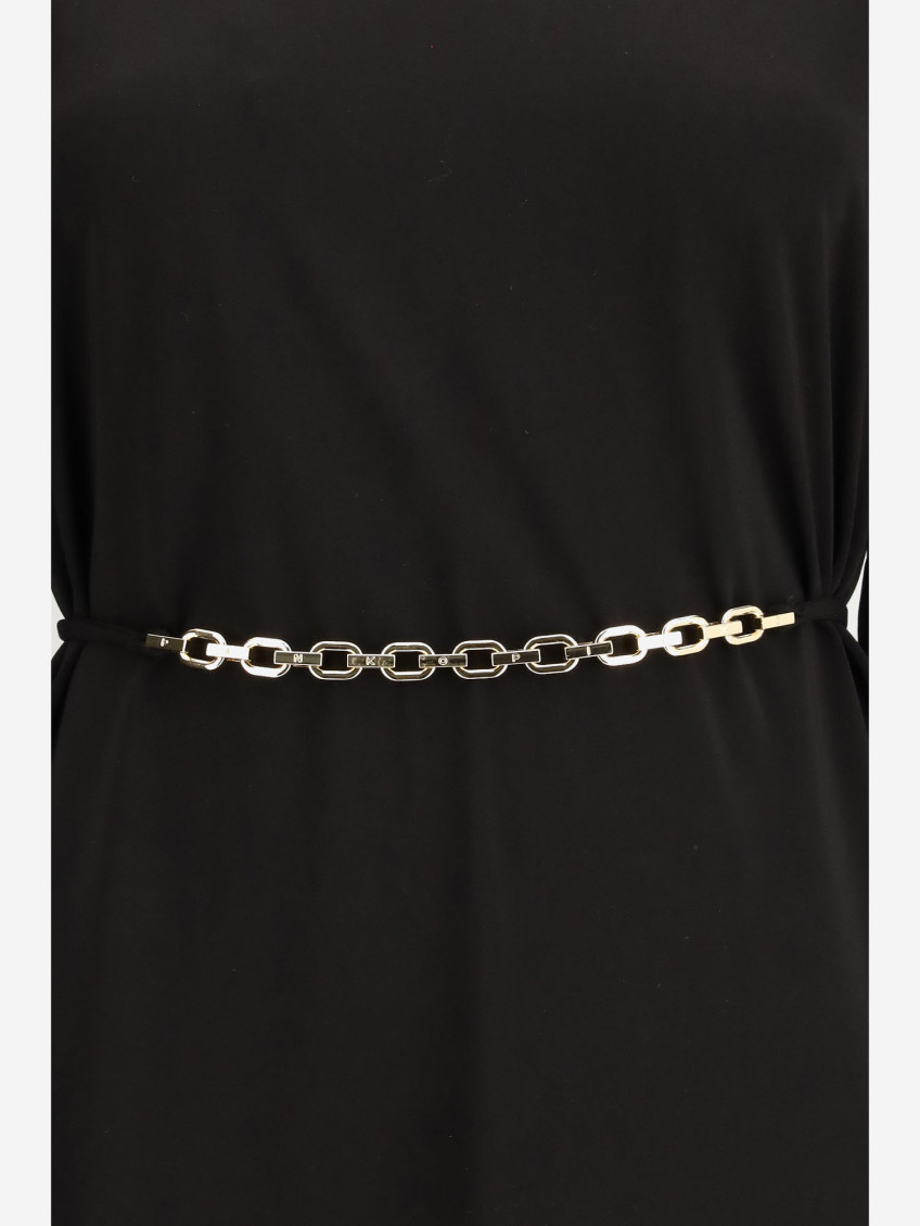 Mini dress with structured shoulders and chain - L