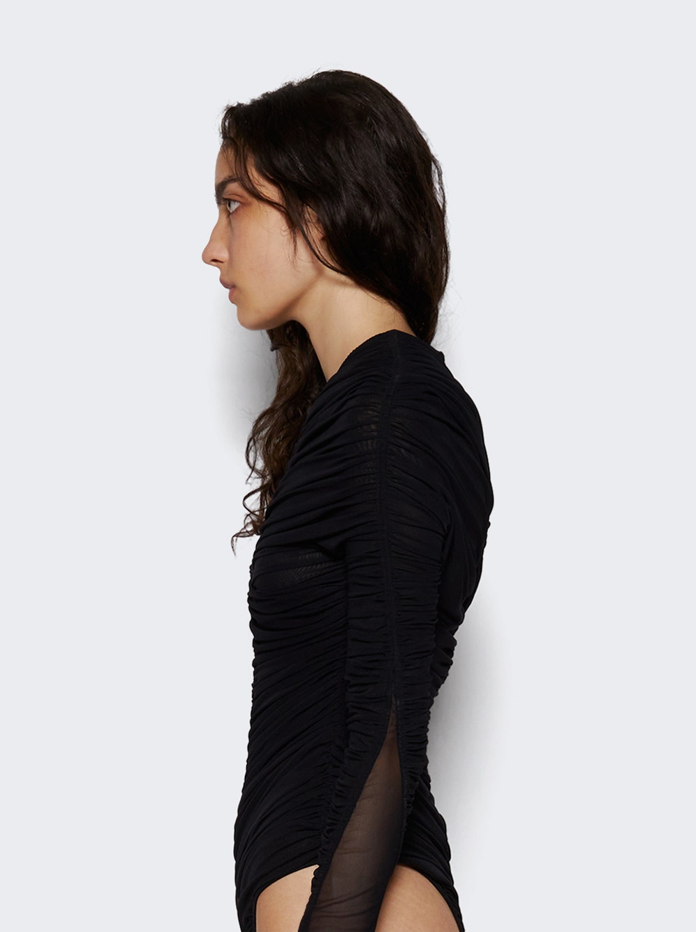 Gathered semi-sheer bodysuit - Black
