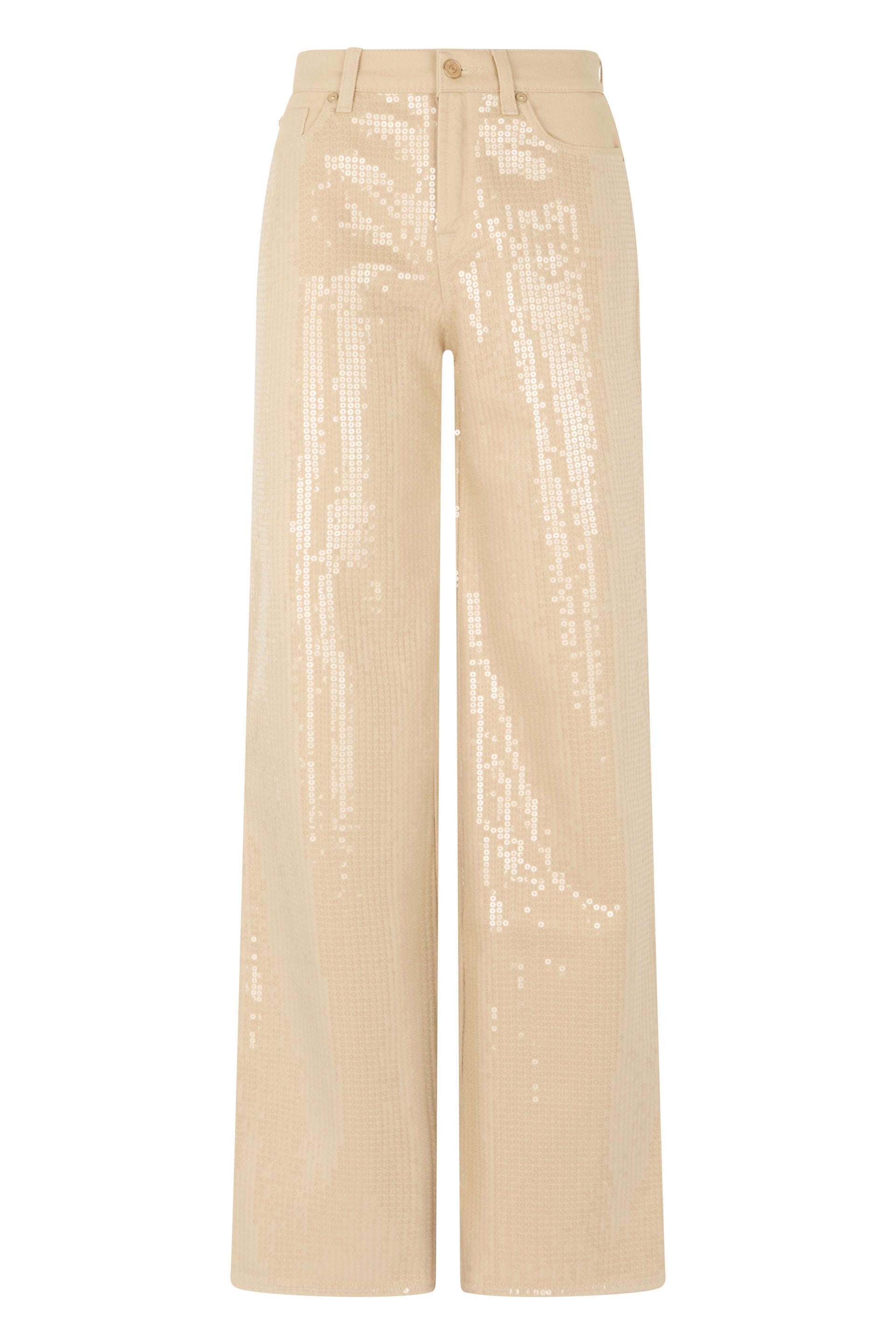 Cotton Wide-Leg Trousers with Transparent Sequin Detail