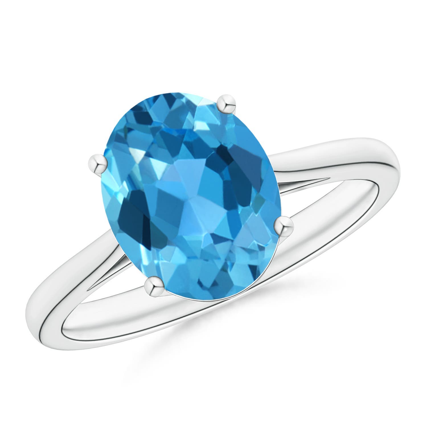 Angara 3.25 Carats Oval Solitaire Swiss Blue Topaz Cocktail Ring in Platinum
