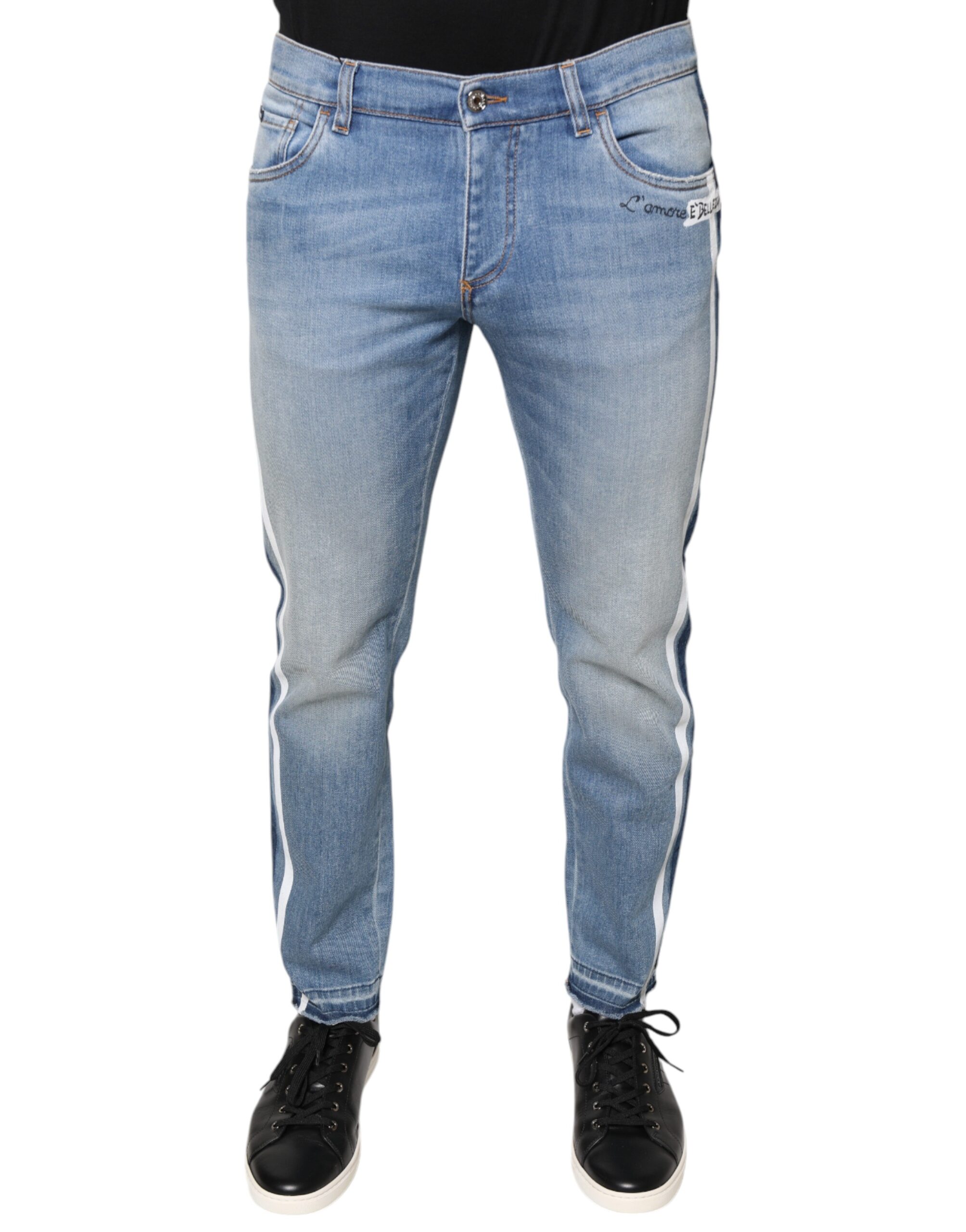 Dolce & Gabbana Blue Cotton Stretch Skinny Denim GOLD Men's Jean