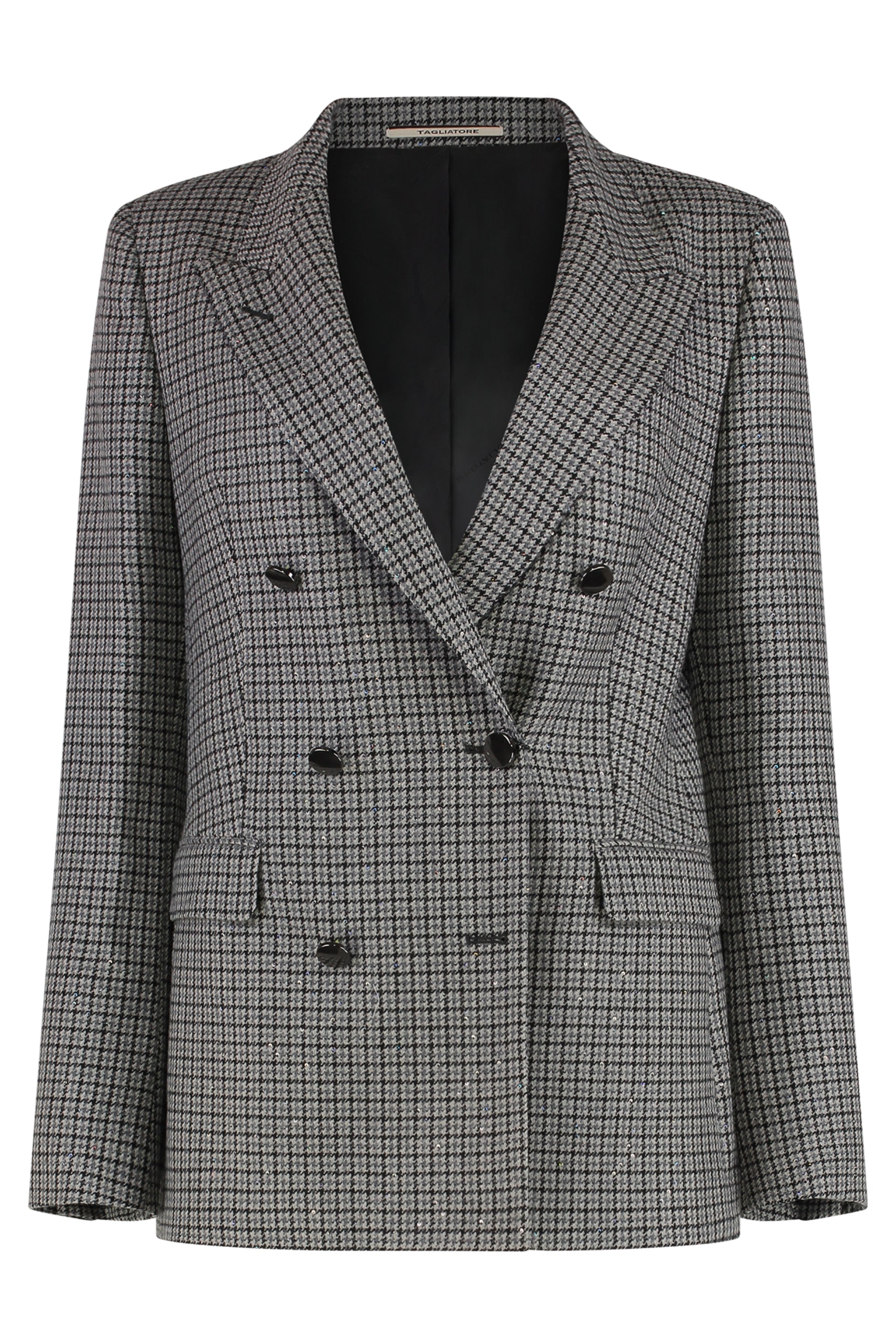 Double-Breasted Sequin Wool Blazer Jacket with Lapel Collar