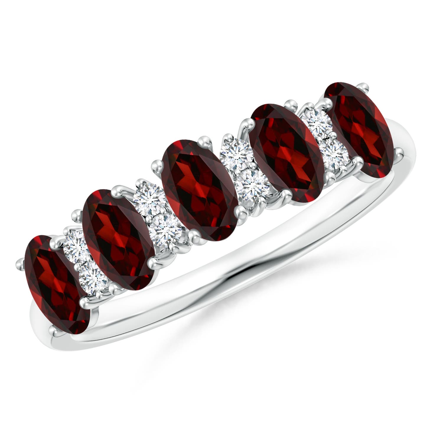 Angara 1.25 Carats Five Stone Garnet and Diamond Wedding Ring in 18K White Gold