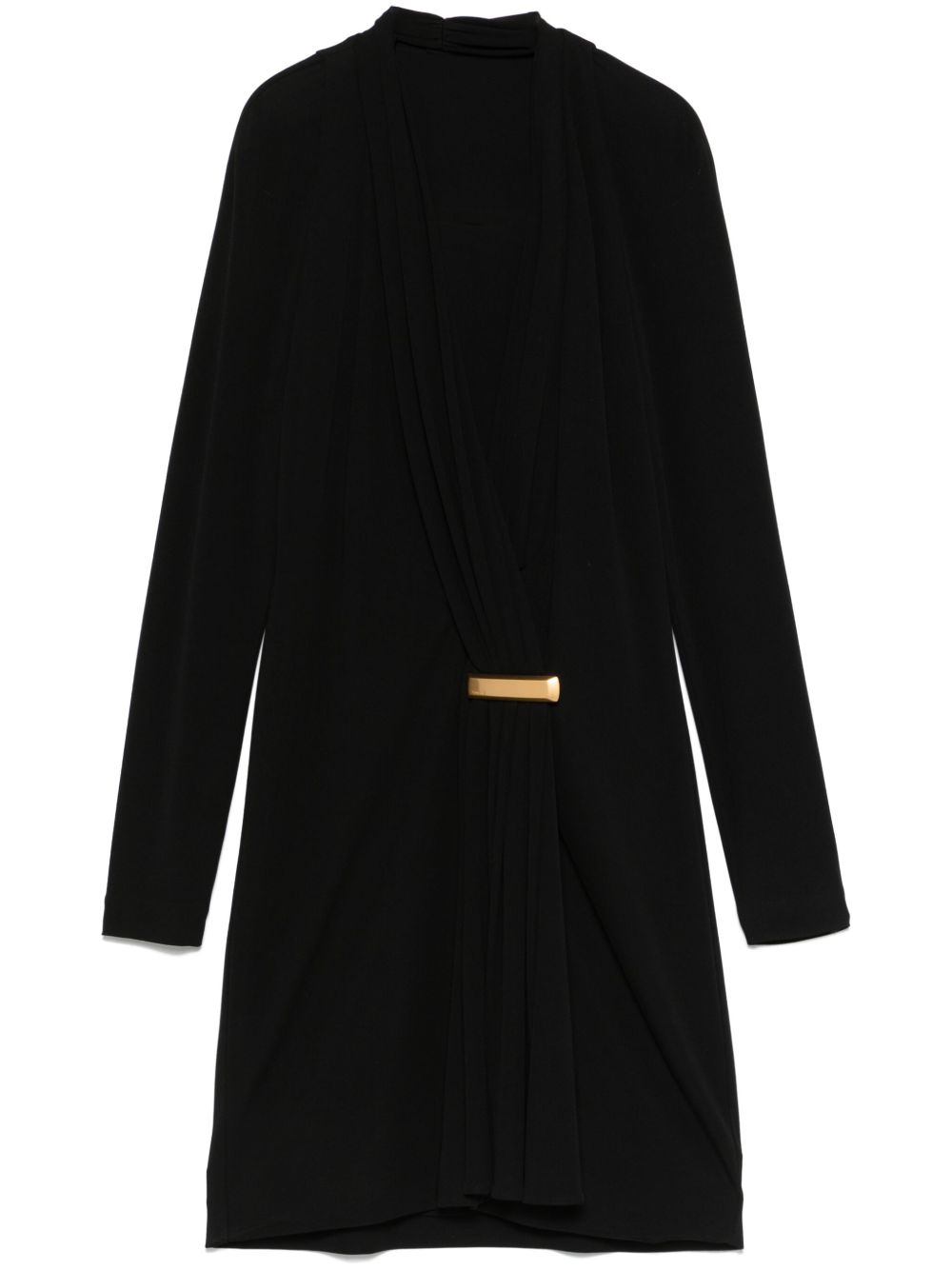 Draped V-Neck Dress — Black