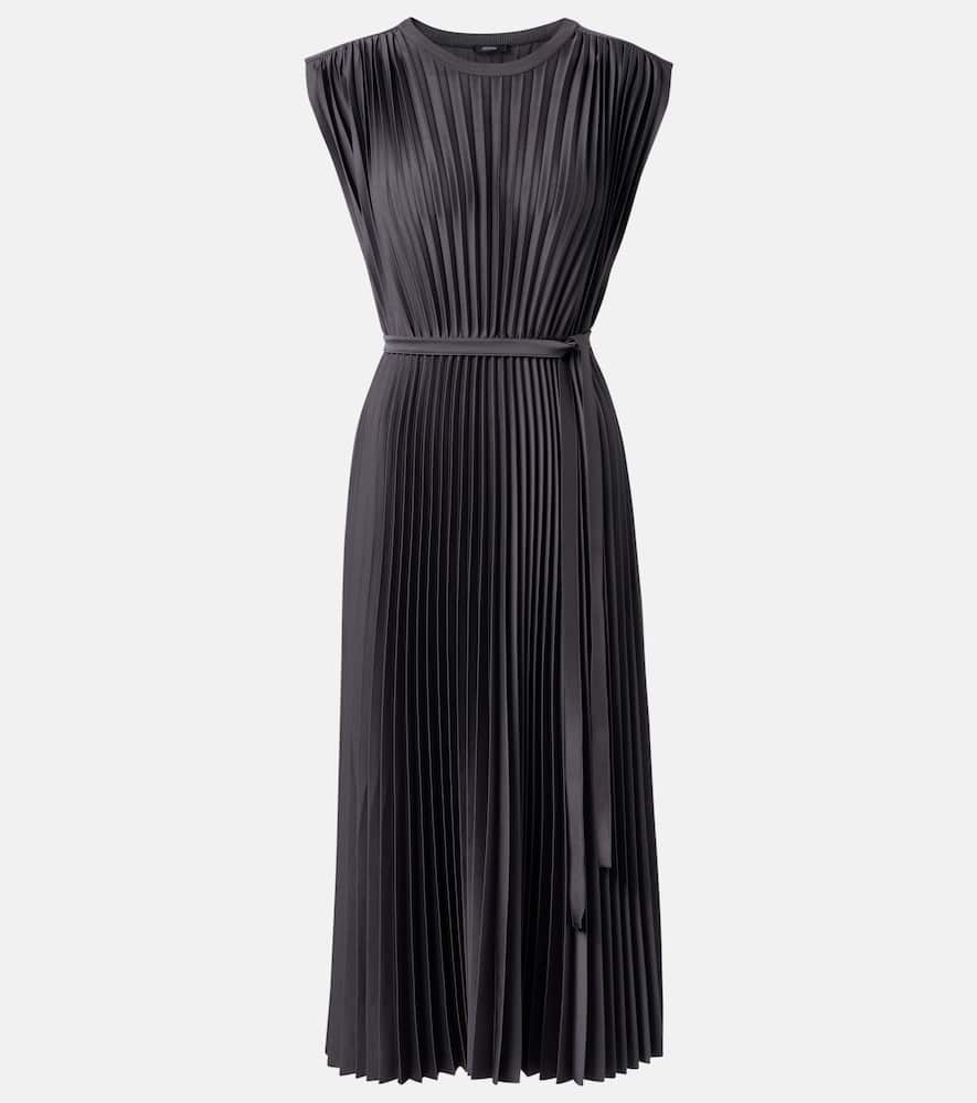 Volta belted plissé satin midi dress