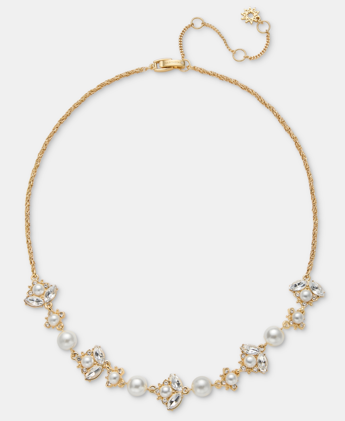 "Crystal & Imitation Pearl Statement Necklace, 16"" + 3"" extender - Silver"