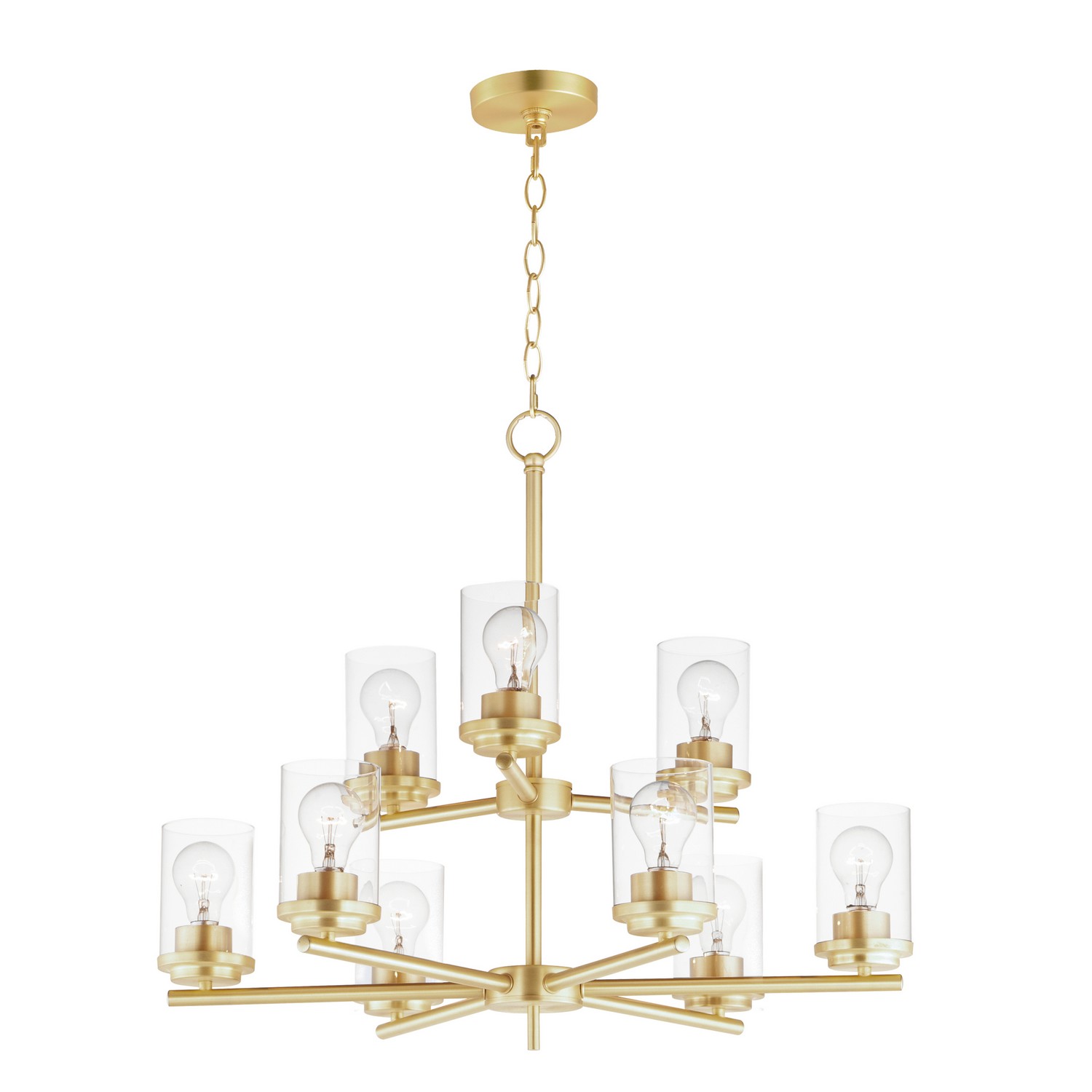 Satin Brass Nine Light Chandelier from the Corona Collection
