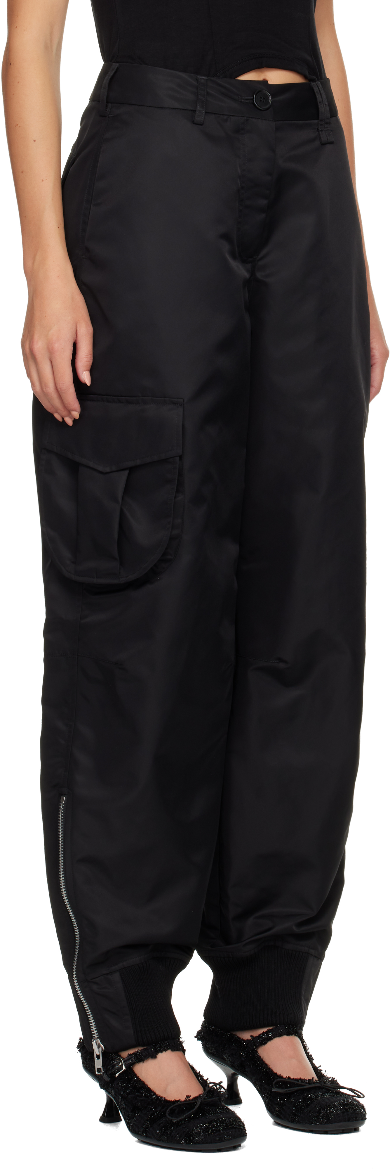 Black Multi Pocket Ankle Zip Trousers