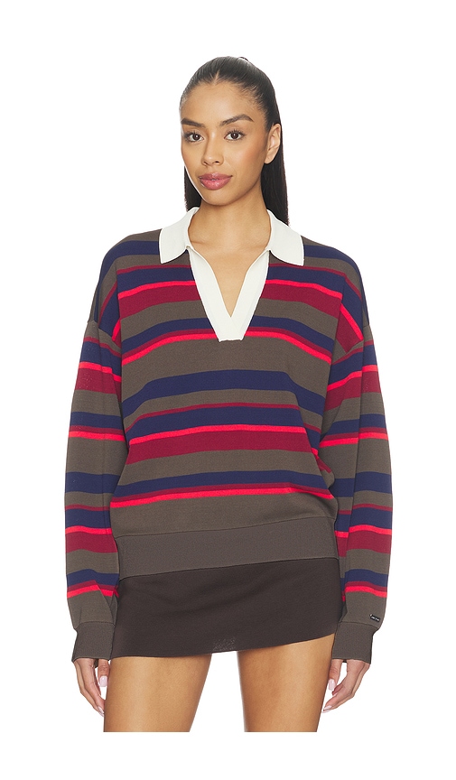 P.E Nation Retreat Stripe Collar Knit Pullover in Red. - S also in XS, M