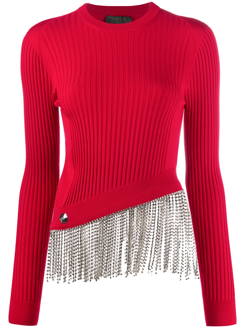 Crystal-hem ribbed top - Red