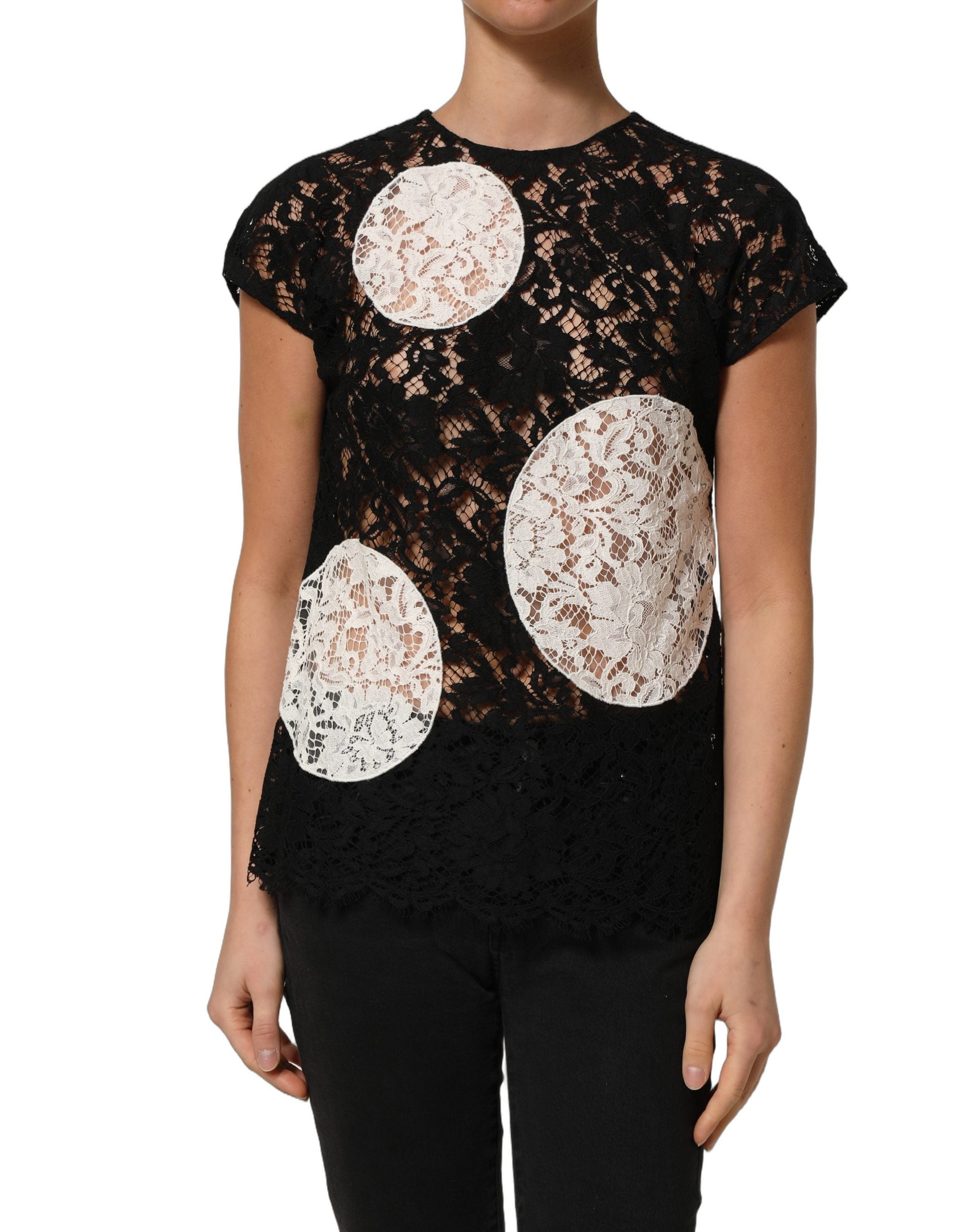 Lace Floral-Circle Blouse — Black