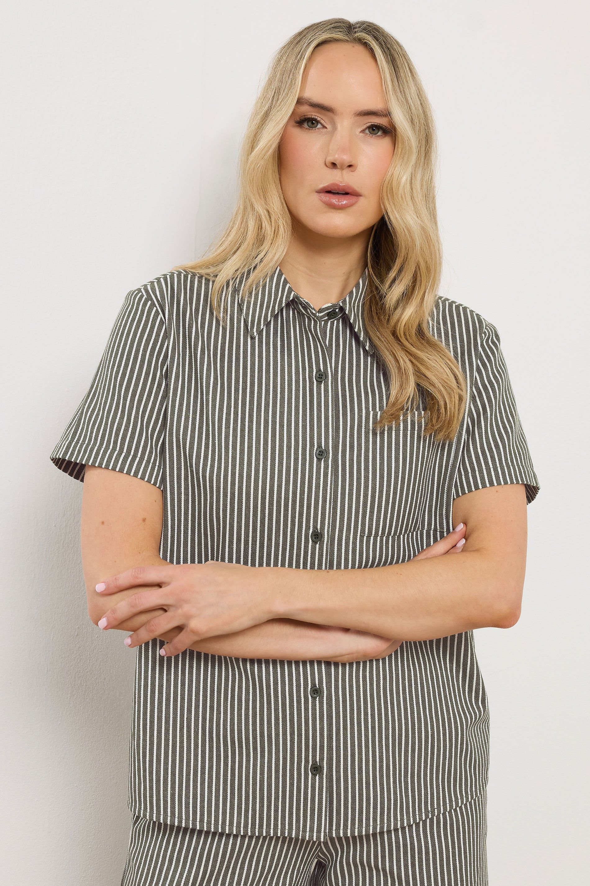 Long Tall Sally Tall Stripe Button Shirt In Olive