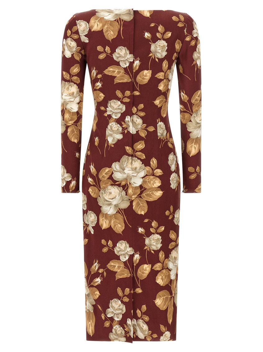 Rose-print Square-neck Midi Dress