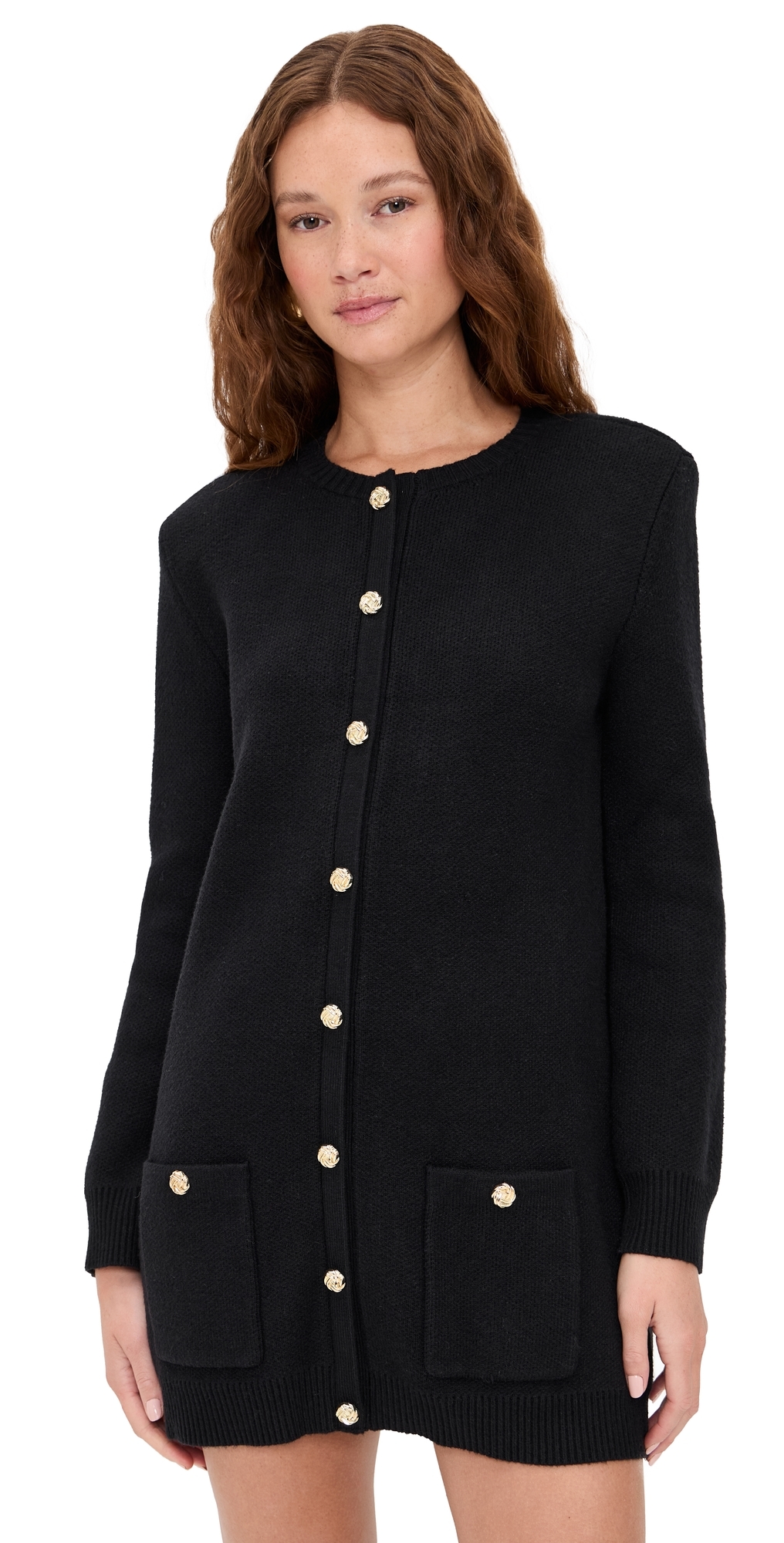 Parker Gold Button Sweater Dress Black