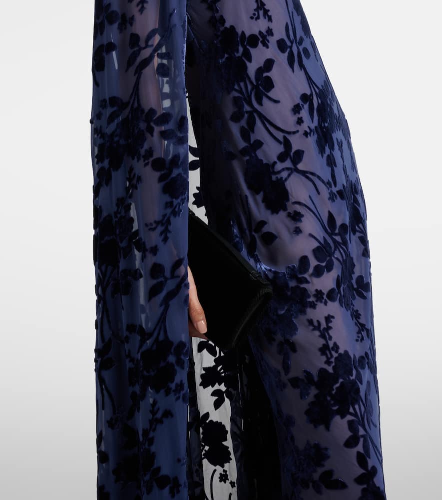 Caped off-shoulder jacquard maxi dress