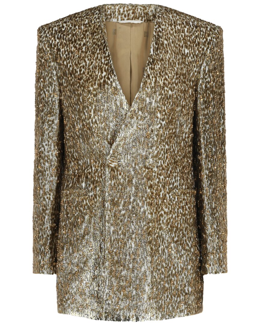 Beaded Animal Print Single-Breasted Blazer