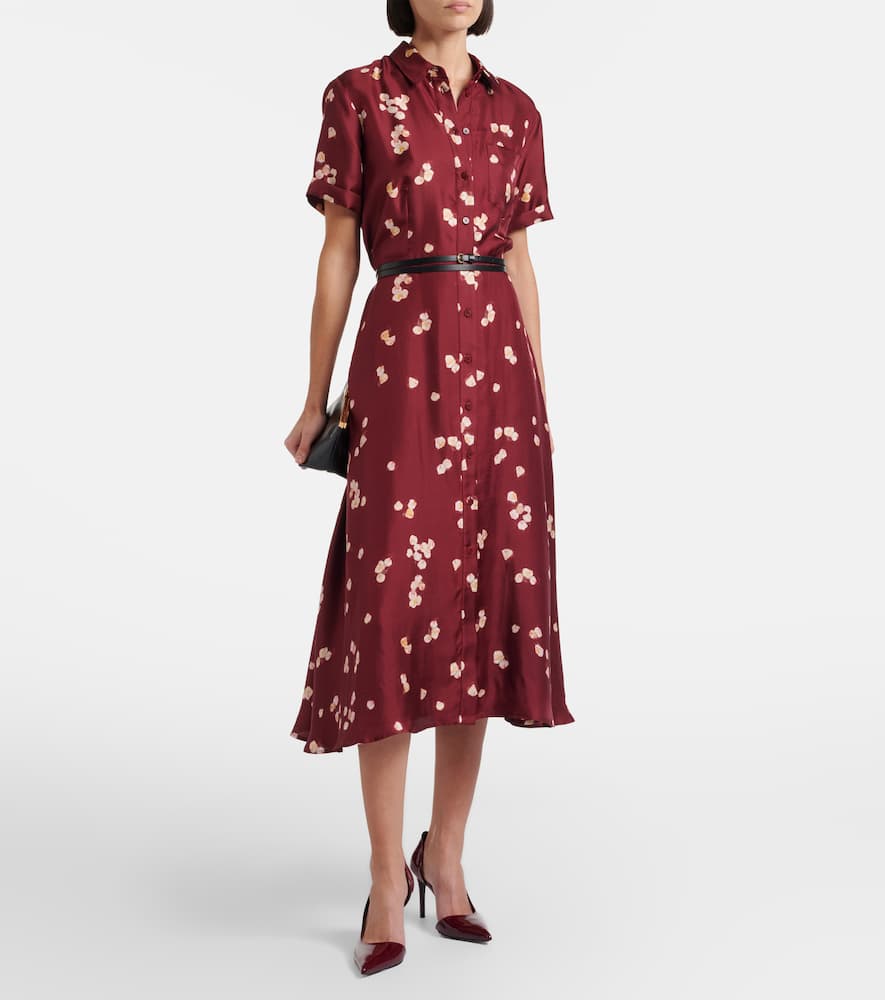 Printed belted silk shirt dress