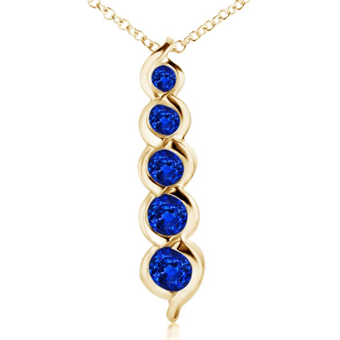 Angara 0.66 Carat Five Stone Round Blue Sapphire Journey Pendant in 14K Yellow Gold