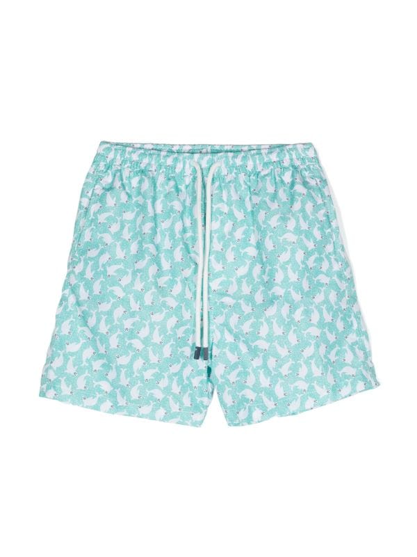 Graphic-Print Swim Shorts — Turquoise