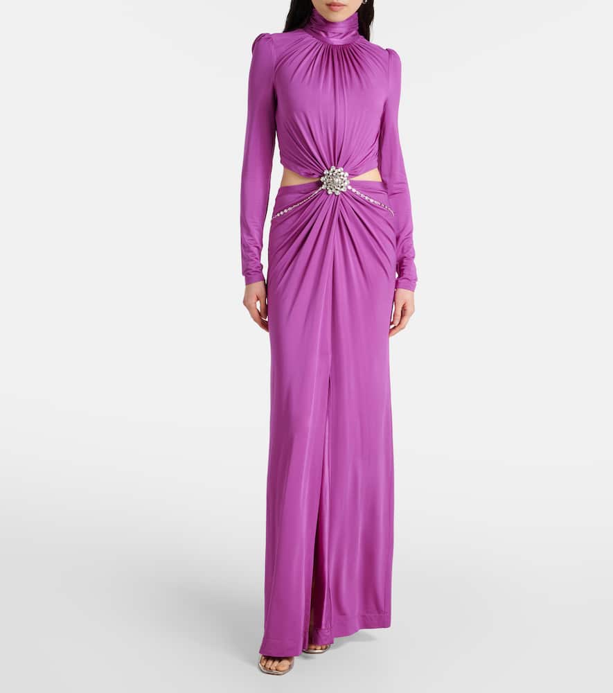 Cutout crystal-embellished jersey gown
