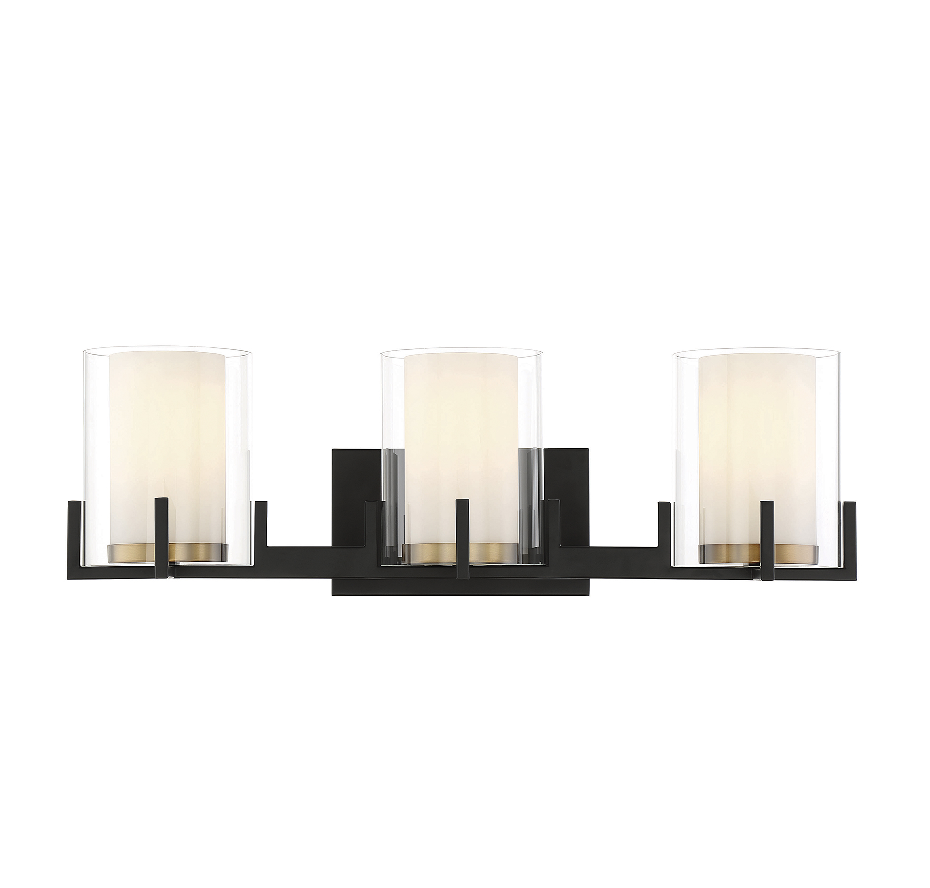 Eaton 3-Light Bathroom Vanity Light in Matte Black with Warm Brass Accent